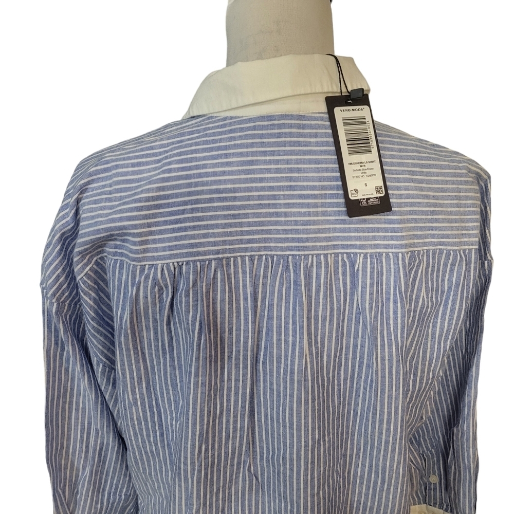 Vero Moda Lenora long sleeved shirt blue and white striped size small - Picture 9 of 13
